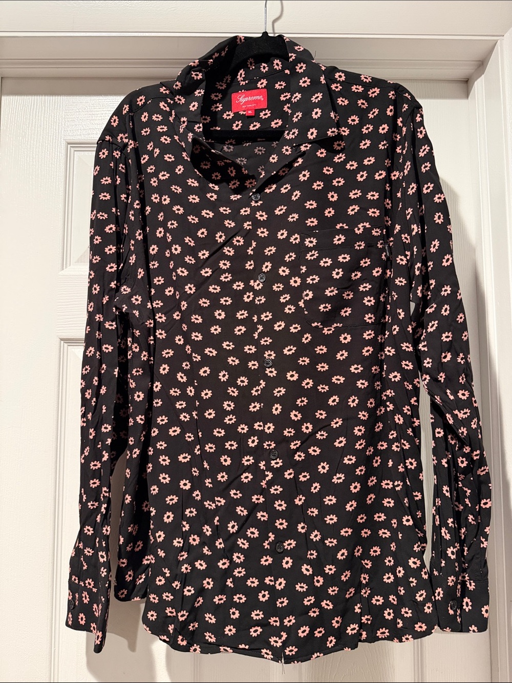 Supreme Black Button-Down Shirt with Floral Print